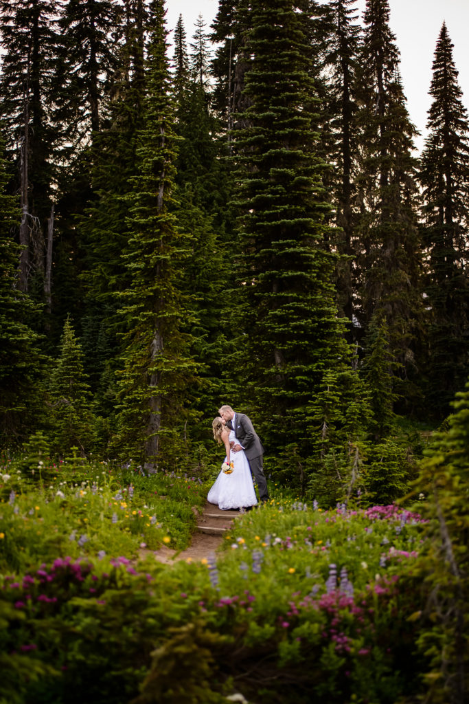 Tipsoo lake wildflowers epic mountain wedding photo