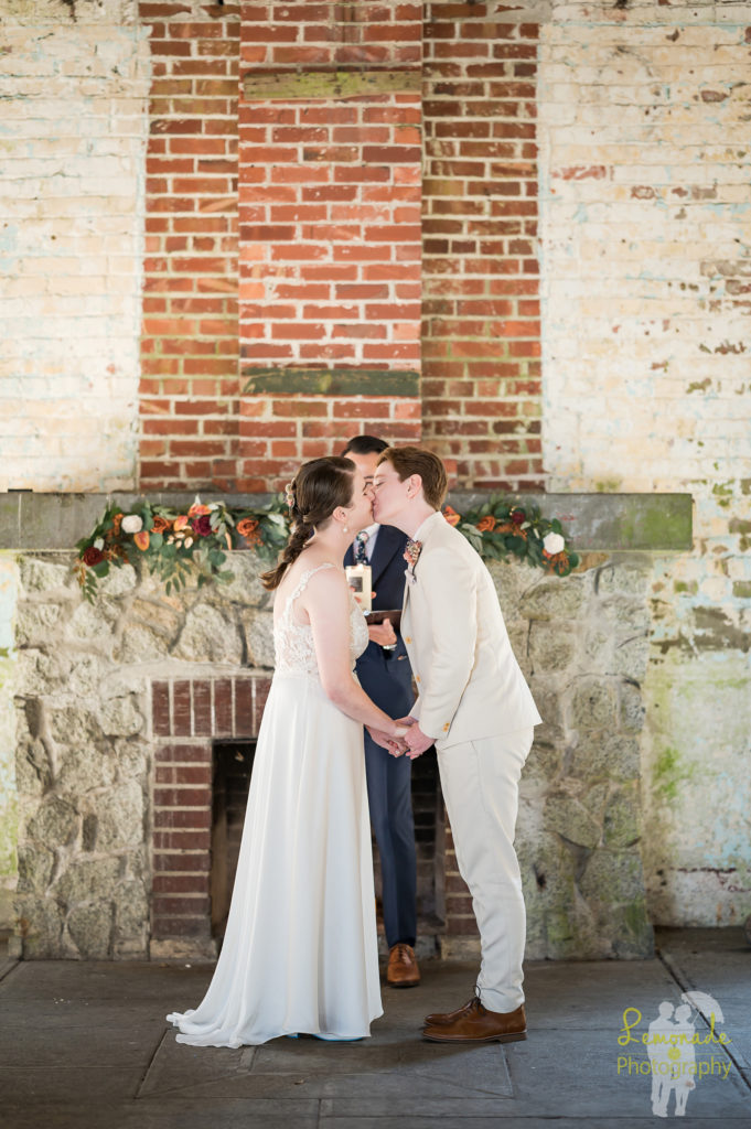 First kiss at Manchester State park wedding