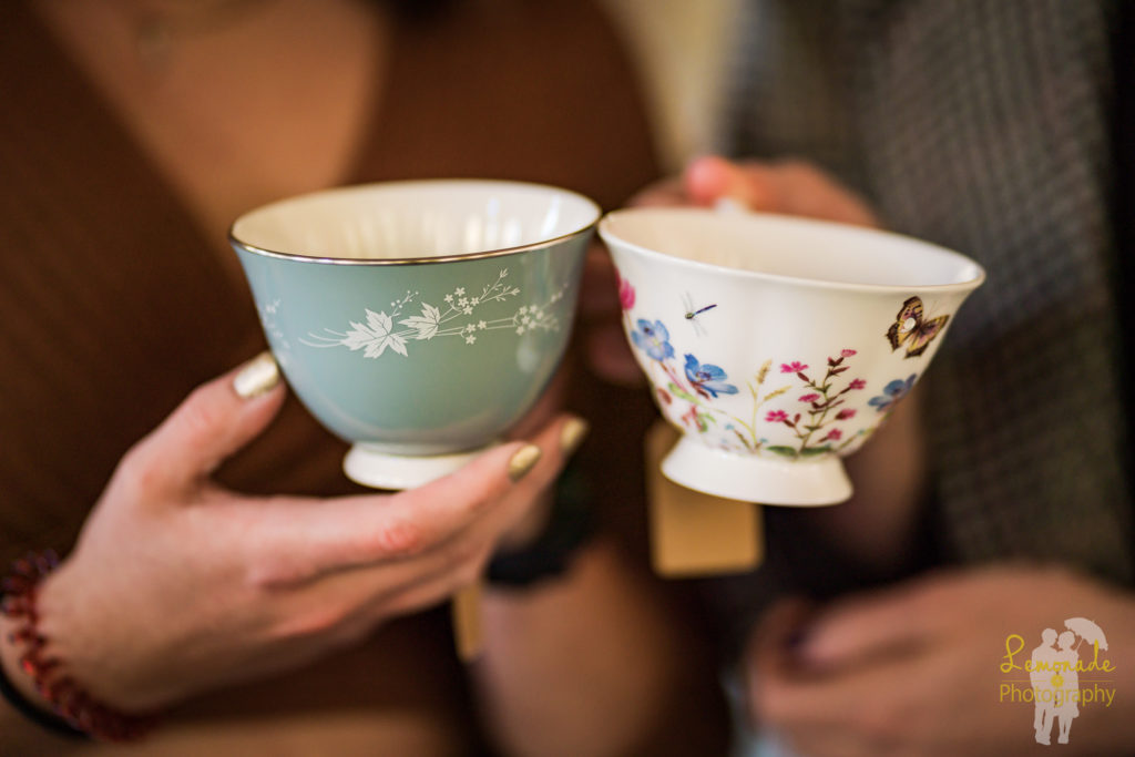 Guests with teacups at Manchester State park wedding