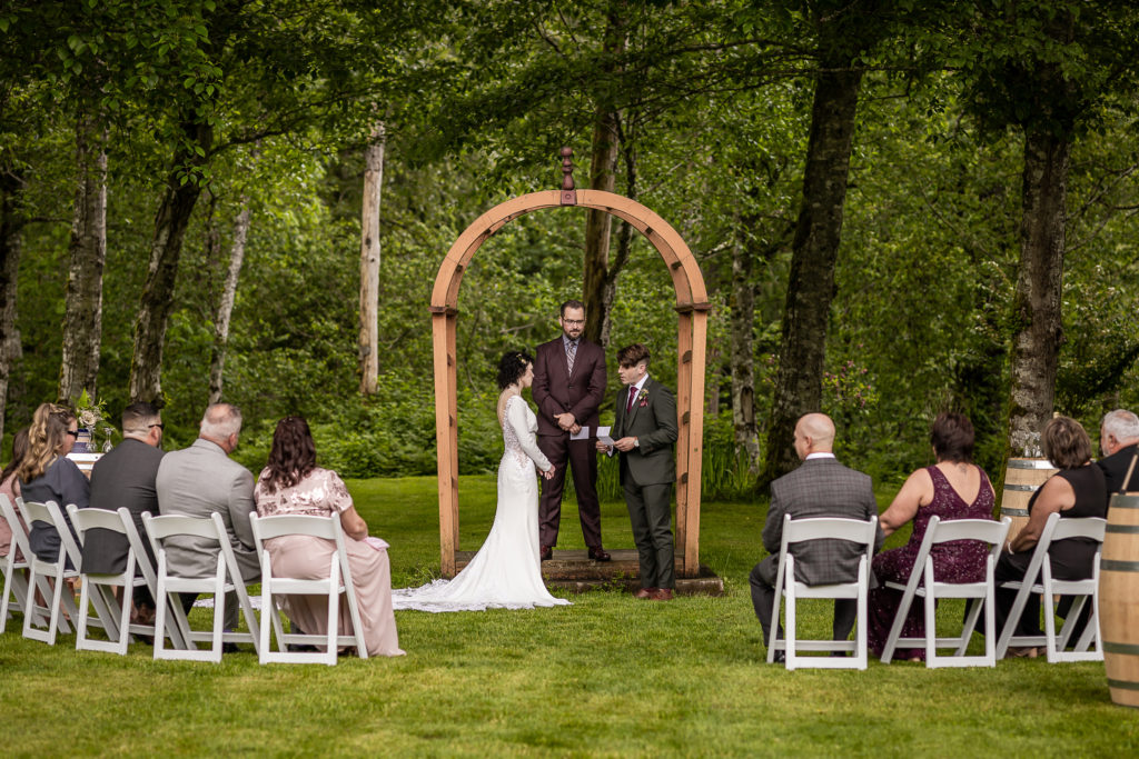 Ceremony at Wallace Falls Lodge wedding