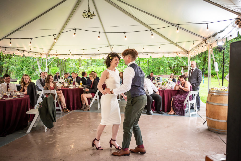 Bride and groom dancing at Wallace Falls Lodge wedding