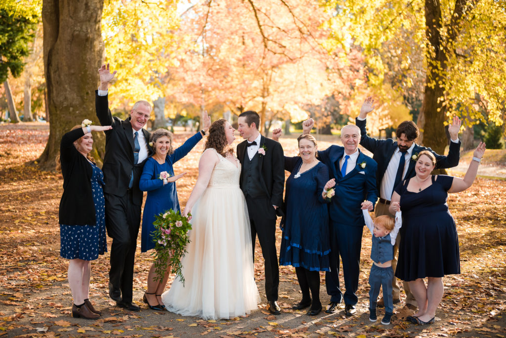 Wedding family photo in Wright Park