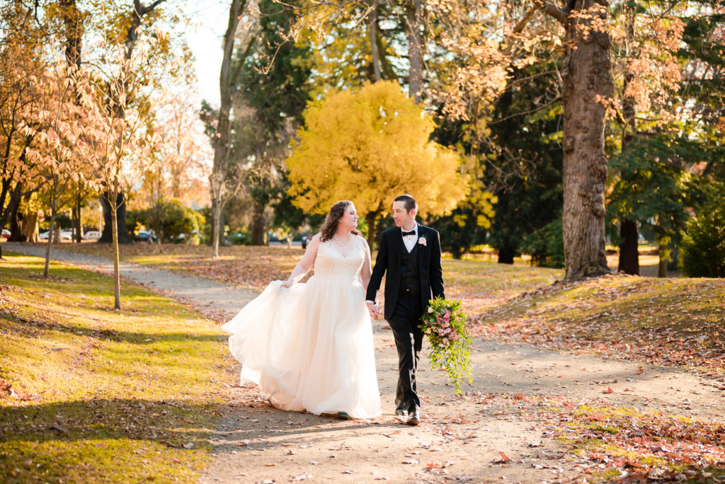Bride and groom walking 