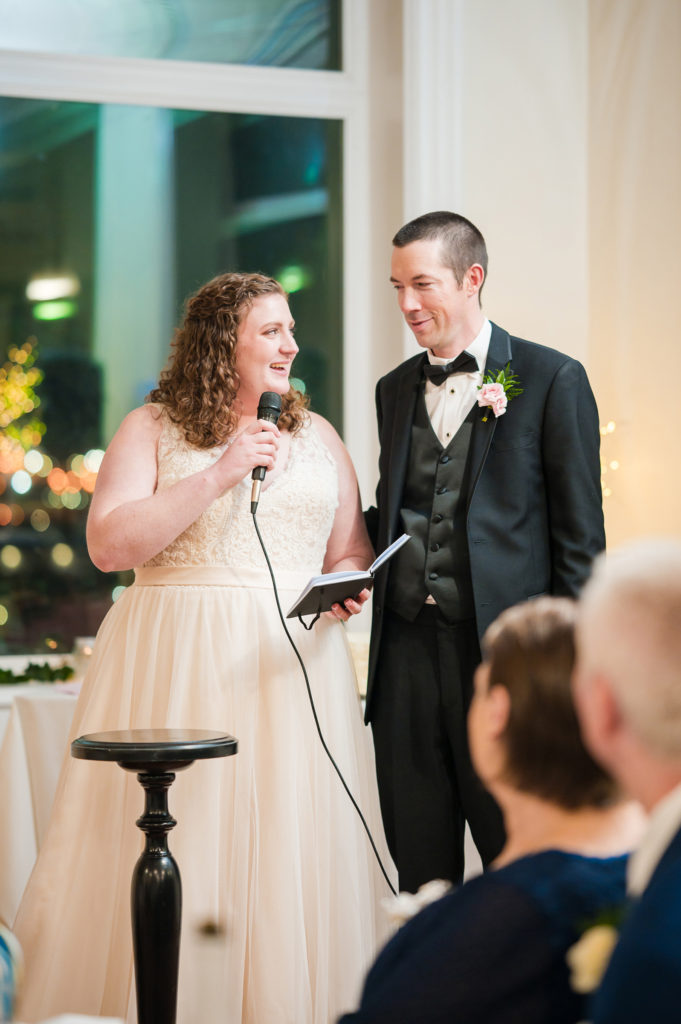 Bride and groom giving speech at Union Club Tacoma wedding